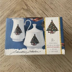 Vintage Christmas 2pc Sugar and Creamer Porcelain Set Tea Set